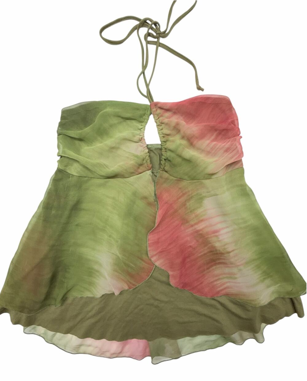 Taunt Women’s M Green Pink Tie Dye Chiffon Halter Top Y2K Fairycore Boho